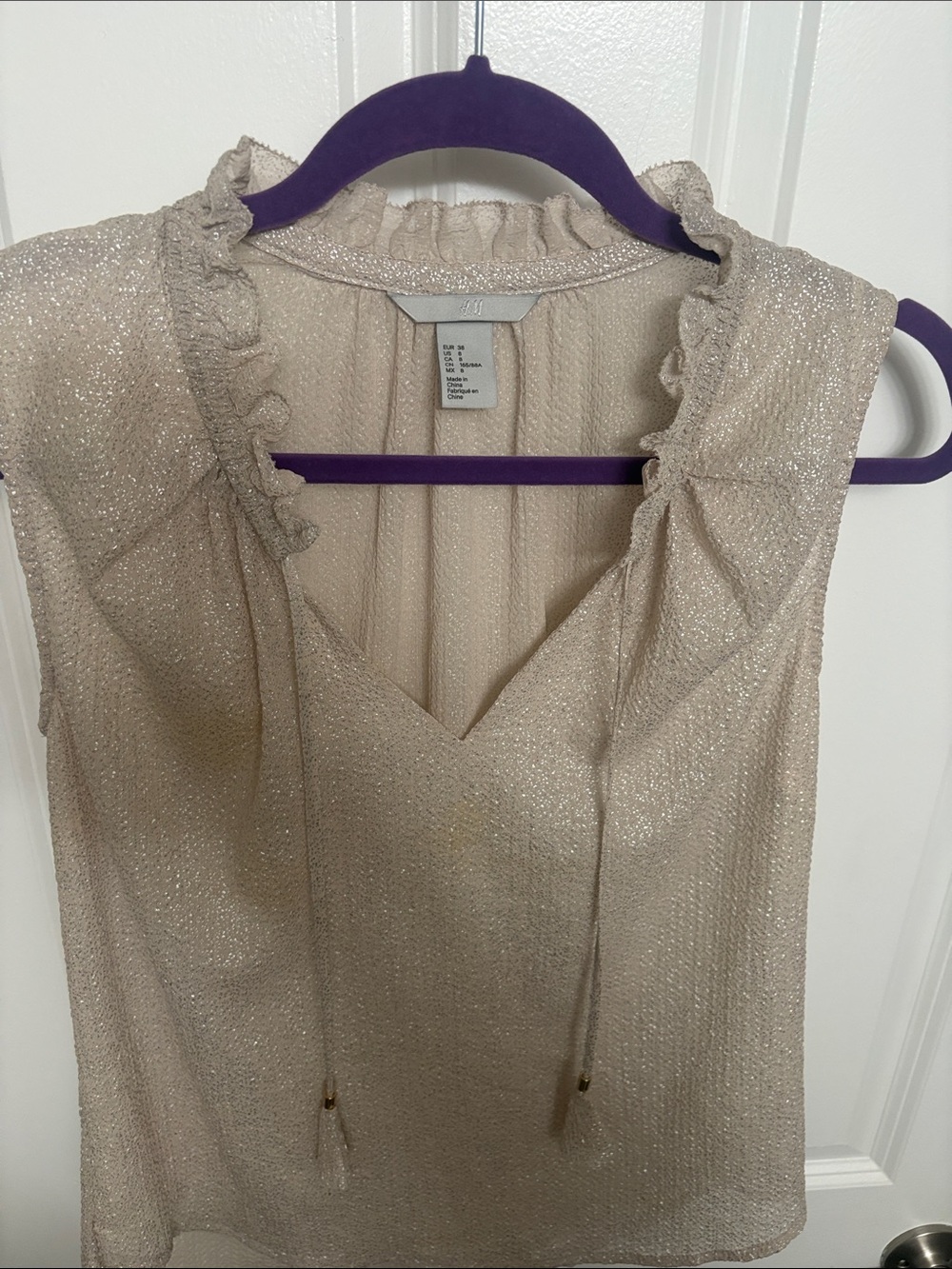 H&M Shimmery Cream Ruffle-Trim V-Neck Camisole
